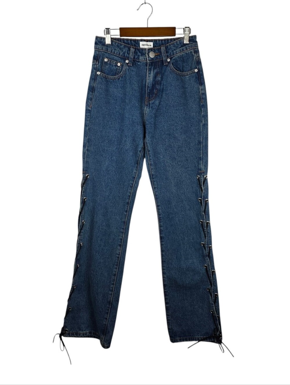 Superdown REVOLVE Jayda Lace Up Jeans Straight Leg Festival Grommet Tie New 24